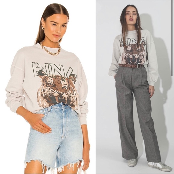 ANINE BING Tiger Sweatshirt Tie Dye Graphic Print Cotton Fleece Fall Pullover S - Picture 1 of 5